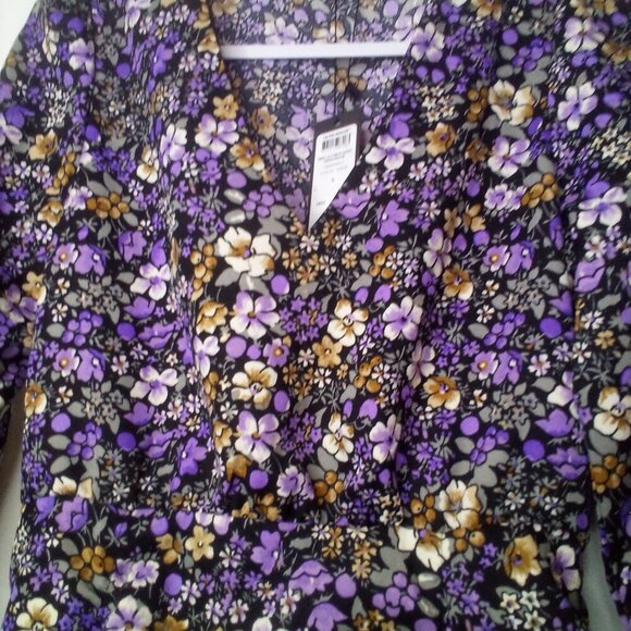 Vero Moda Dress Women S Short Long Sleeve V-Neck Floral Black Purple - Picture 11 of 16